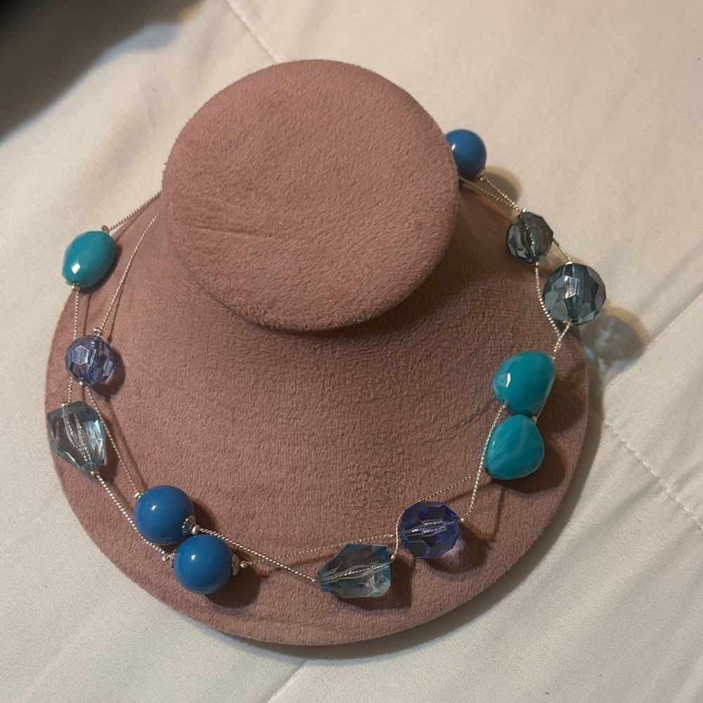 Blue Multi-Bead Strand Necklace